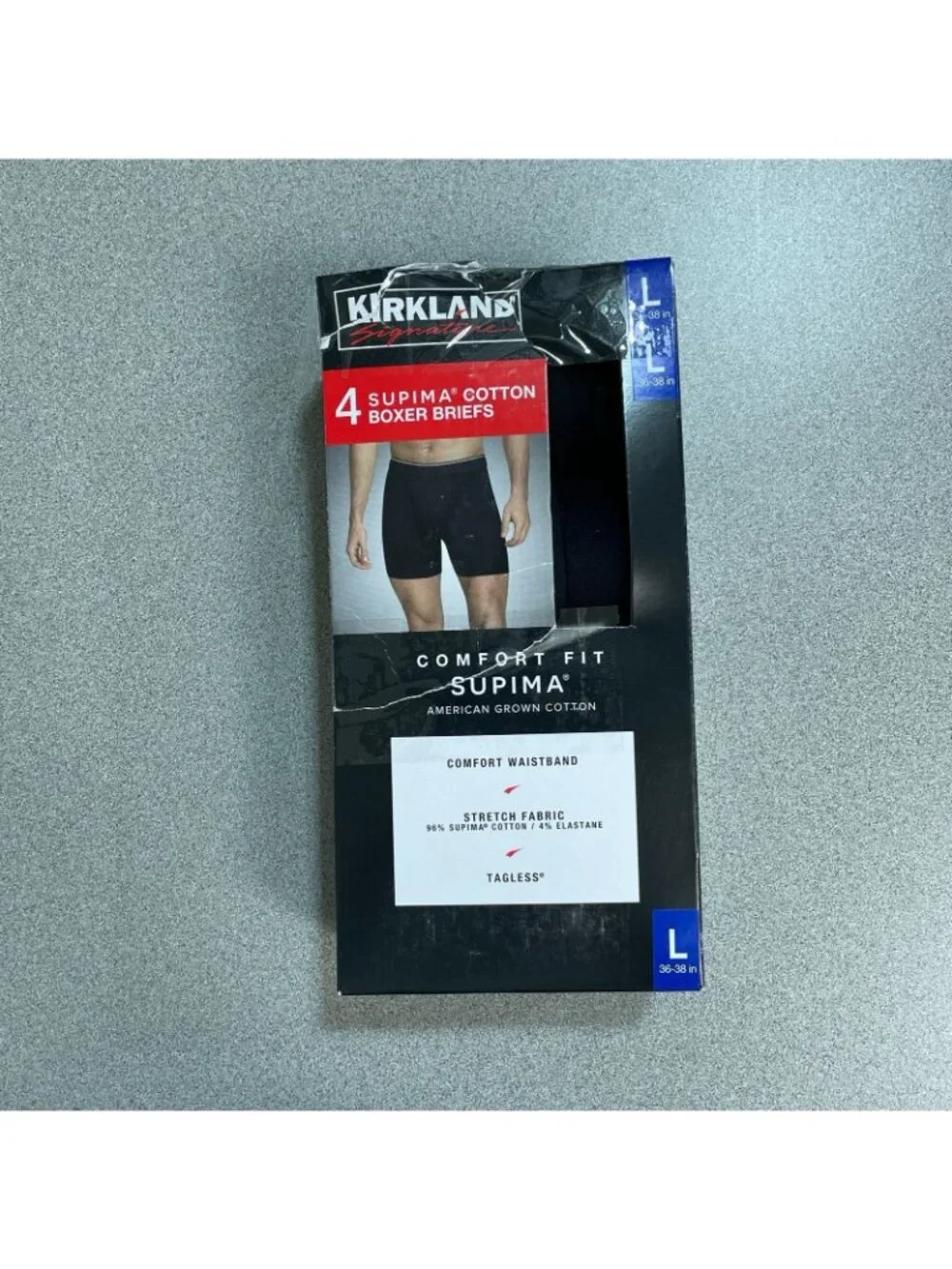 NWT Kirkland Signature L 36-38 Black Supima Cotton Boxer Briefs 4-Pack Tagless